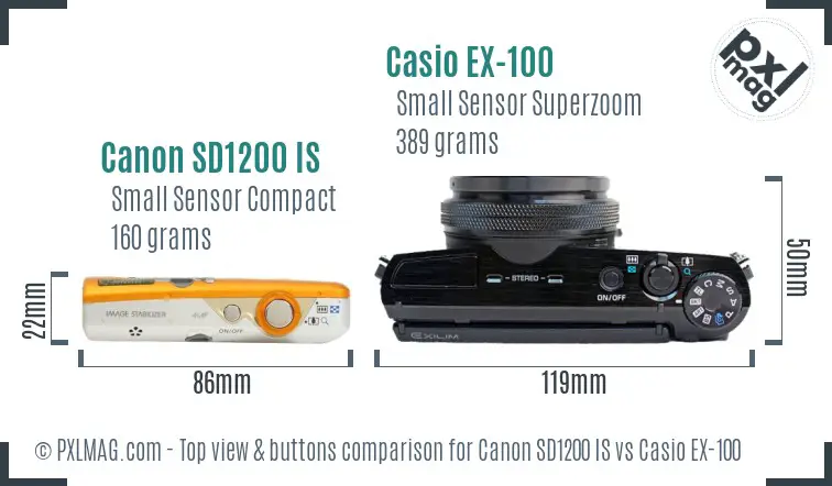 Canon SD1200 IS vs Casio EX-100 top view buttons comparison