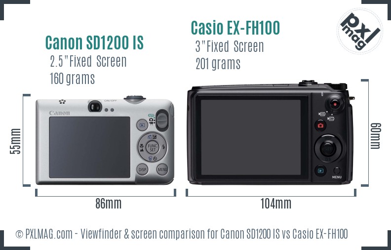 Canon SD1200 IS vs Casio EX-FH100 Screen and Viewfinder comparison