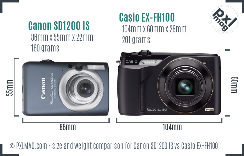 Canon SD1200 IS vs Casio EX-FH100 size comparison