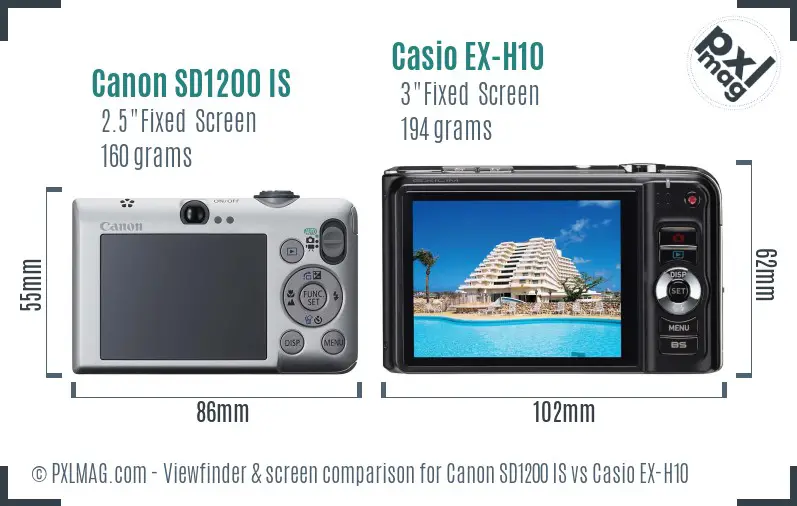 Canon SD1200 IS vs Casio EX-H10 Screen and Viewfinder comparison Canon SD1200 IS vs Casio EX-H10 Screen and Viewfinder comparison