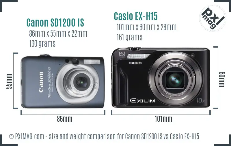 Canon SD1200 IS vs Casio EX-H15 size comparison Canon SD1200 IS vs Casio EX-H15 size comparison