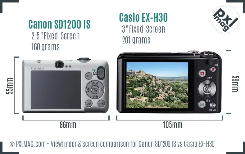 Canon SD1200 IS vs Casio EX-H30 Screen and Viewfinder comparison