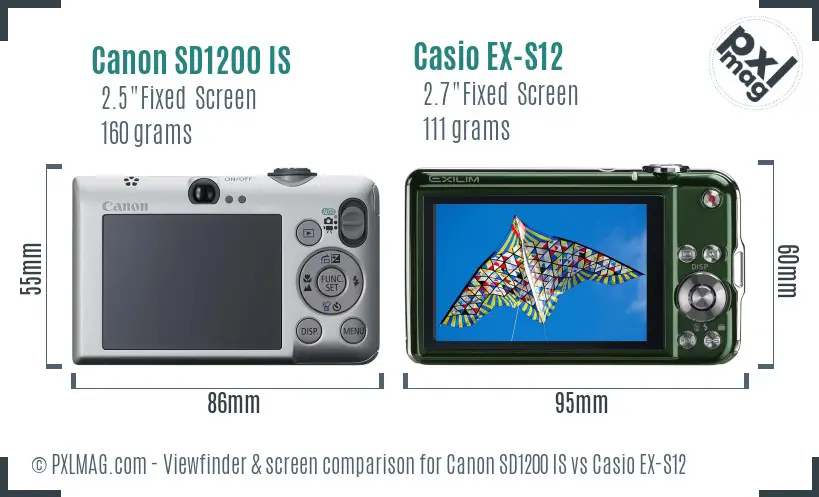 Canon SD1200 IS vs Casio EX-S12 Screen and Viewfinder comparison