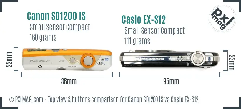 Canon SD1200 IS vs Casio EX-S12 top view buttons comparison