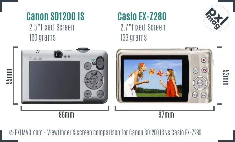 Canon SD1200 IS vs Casio EX-Z280 Screen and Viewfinder comparison