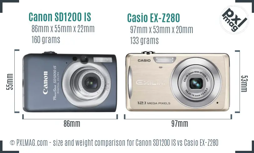 Canon SD1200 IS vs Casio EX-Z280 size comparison