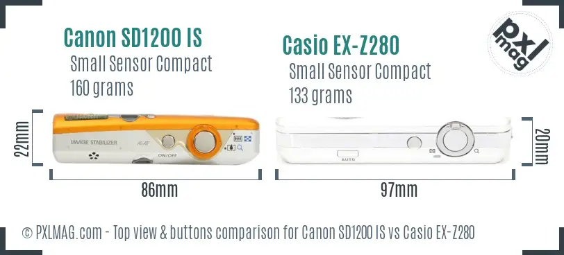 Canon SD1200 IS vs Casio EX-Z280 top view buttons comparison