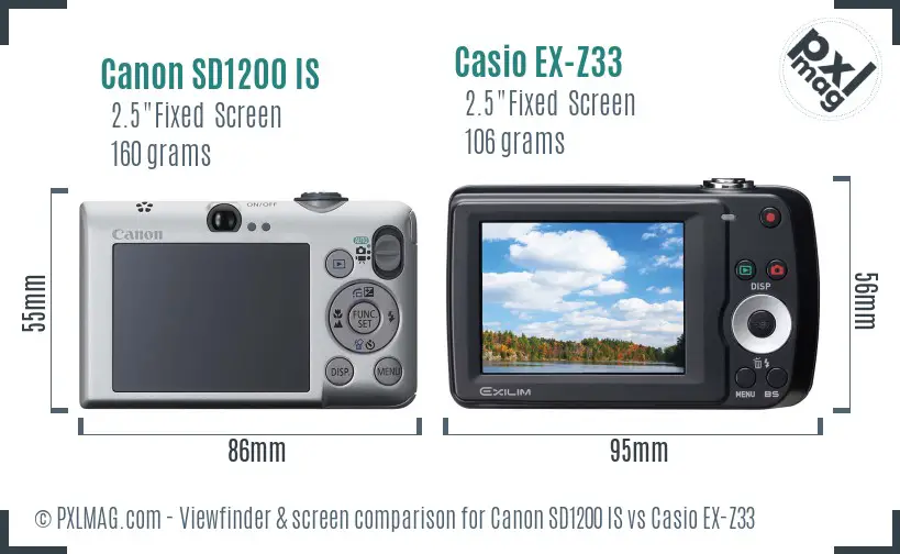 Canon SD1200 IS vs Casio EX-Z33 Screen and Viewfinder comparison