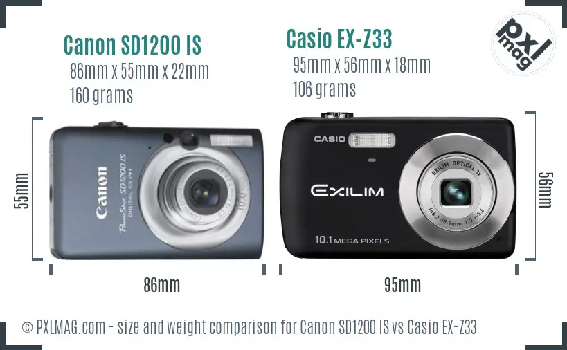 Canon SD1200 IS vs Casio EX-Z33 size comparison