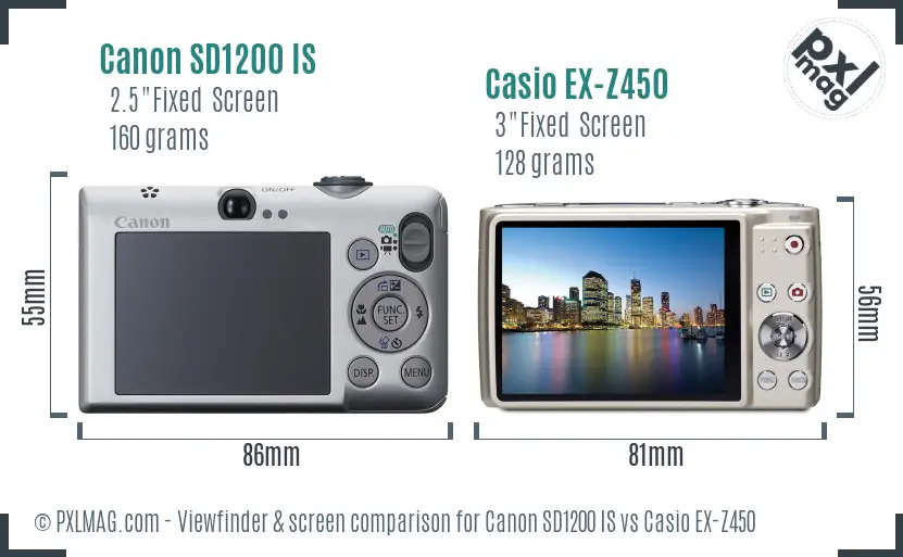 Canon SD1200 IS vs Casio EX-Z450 Screen and Viewfinder comparison