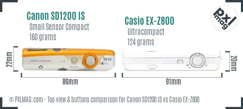 Canon SD1200 IS vs Casio EX-Z800 top view buttons comparison