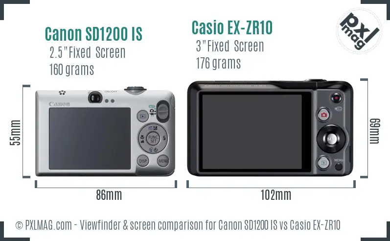 Canon SD1200 IS vs Casio EX-ZR10 Screen and Viewfinder comparison