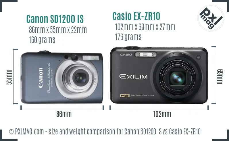 Canon SD1200 IS vs Casio EX-ZR10 size comparison