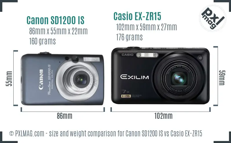 Canon SD1200 IS vs Casio EX-ZR15 size comparison Canon SD1200 IS vs Casio EX-ZR15 size comparison