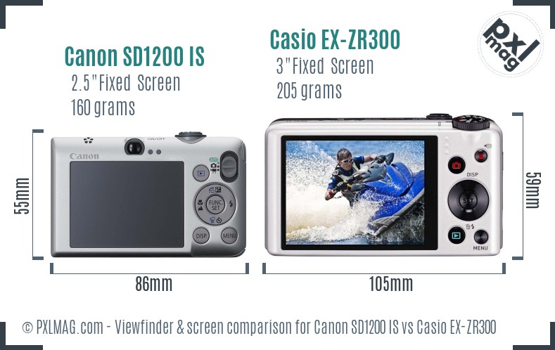 Canon SD1200 IS vs Casio EX-ZR300 Screen and Viewfinder comparison