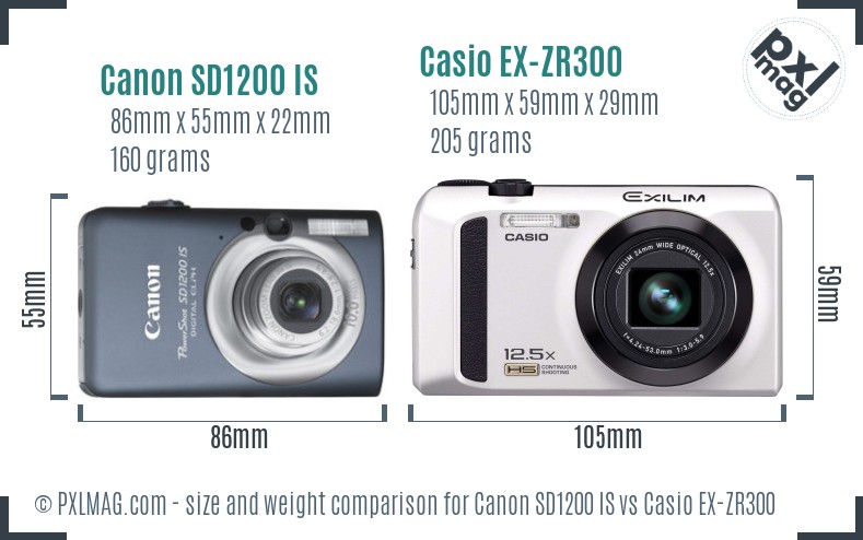 Canon SD1200 IS vs Casio EX-ZR300 size comparison Canon SD1200 IS vs Casio EX-ZR300 size comparison
