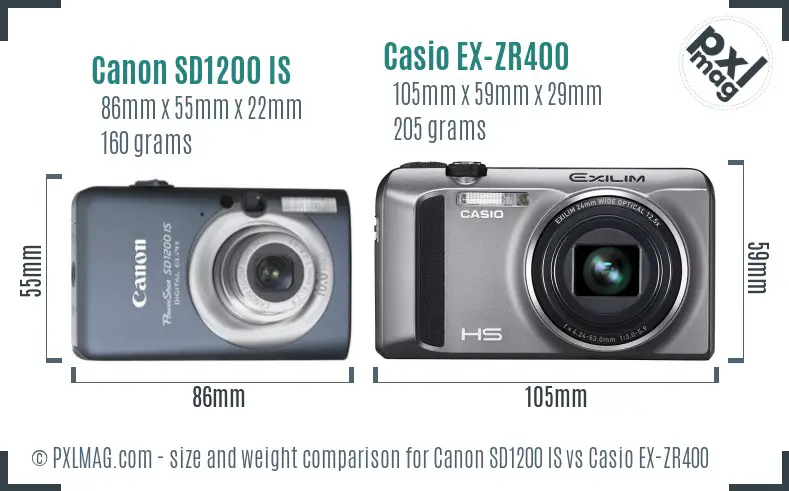 Canon SD1200 IS vs Casio EX-ZR400 size comparison