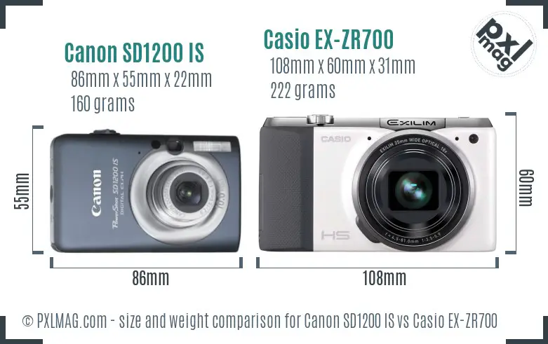 Canon SD1200 IS vs Casio EX-ZR700 size comparison