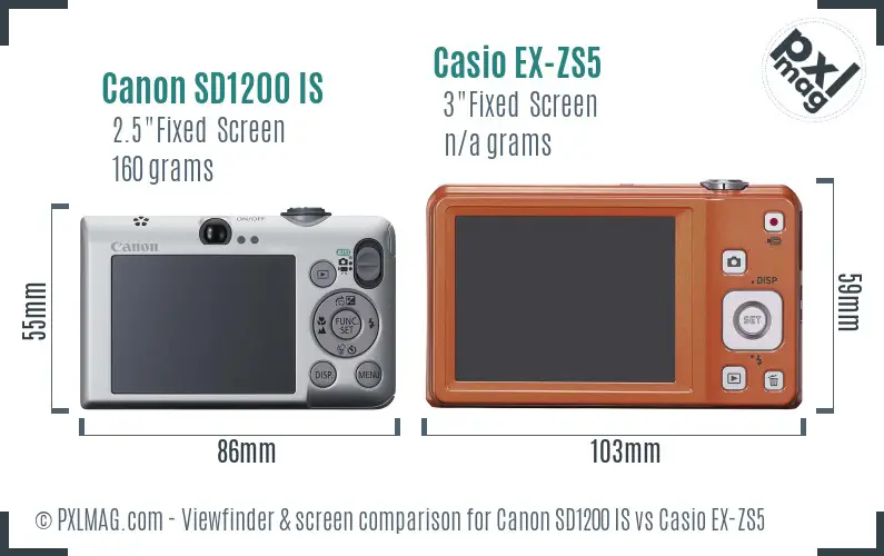Canon SD1200 IS vs Casio EX-ZS5 Screen and Viewfinder comparison