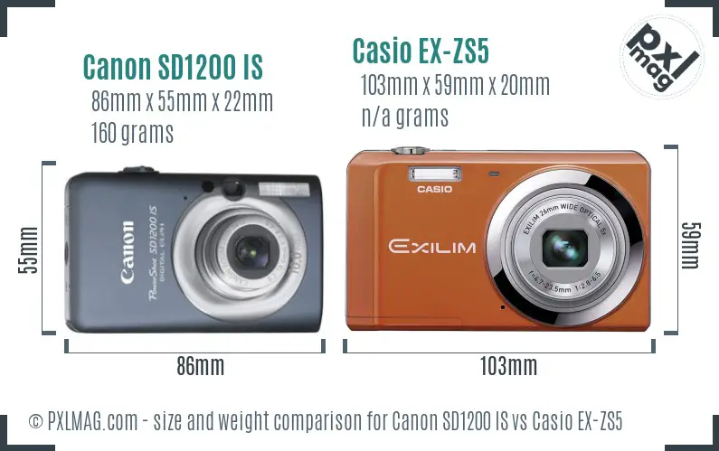 Canon SD1200 IS vs Casio EX-ZS5 size comparison