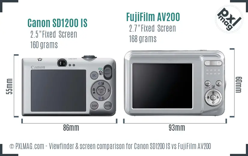 Canon SD1200 IS vs FujiFilm AV200 Screen and Viewfinder comparison