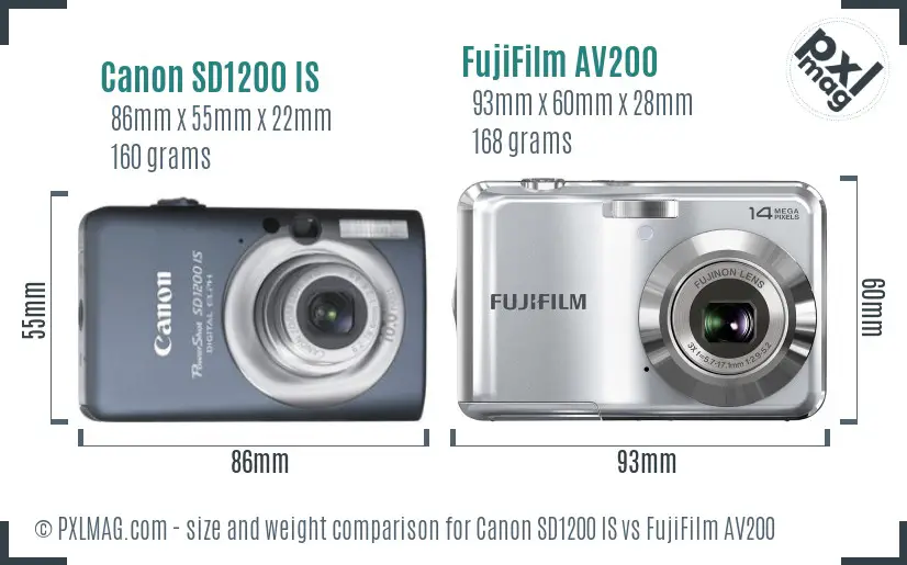 Canon SD1200 IS vs FujiFilm AV200 size comparison