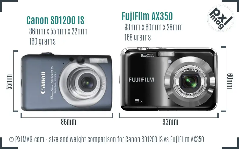 Canon SD1200 IS vs FujiFilm AX350 size comparison Canon SD1200 IS vs FujiFilm AX350 size comparison