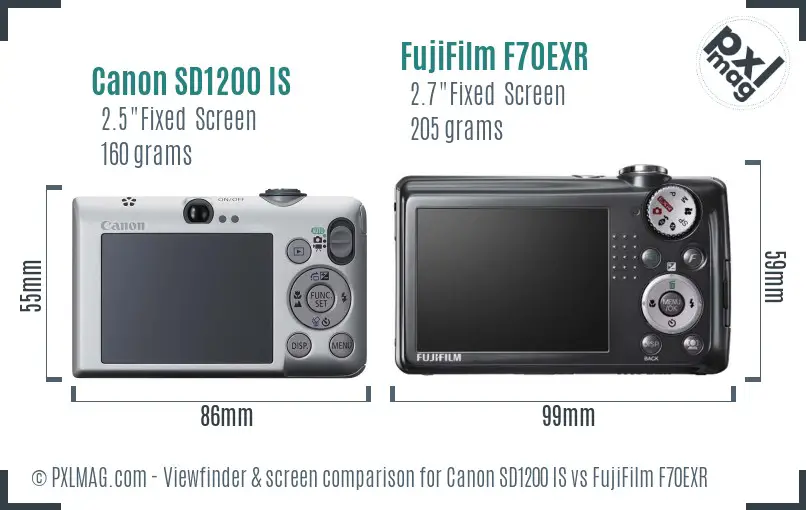 Canon SD1200 IS vs FujiFilm F70EXR Screen and Viewfinder comparison