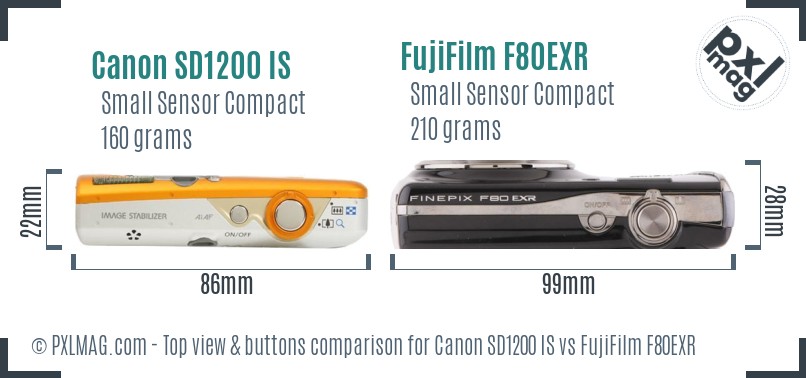 Canon SD1200 IS vs FujiFilm F80EXR top view buttons comparison