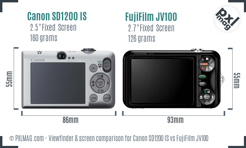 Canon SD1200 IS vs FujiFilm JV100 Screen and Viewfinder comparison