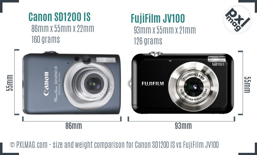 Canon SD1200 IS vs FujiFilm JV100 size comparison
