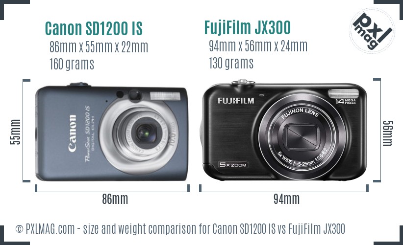 Canon SD1200 IS vs FujiFilm JX300 size comparison Canon SD1200 IS vs FujiFilm JX300 size comparison