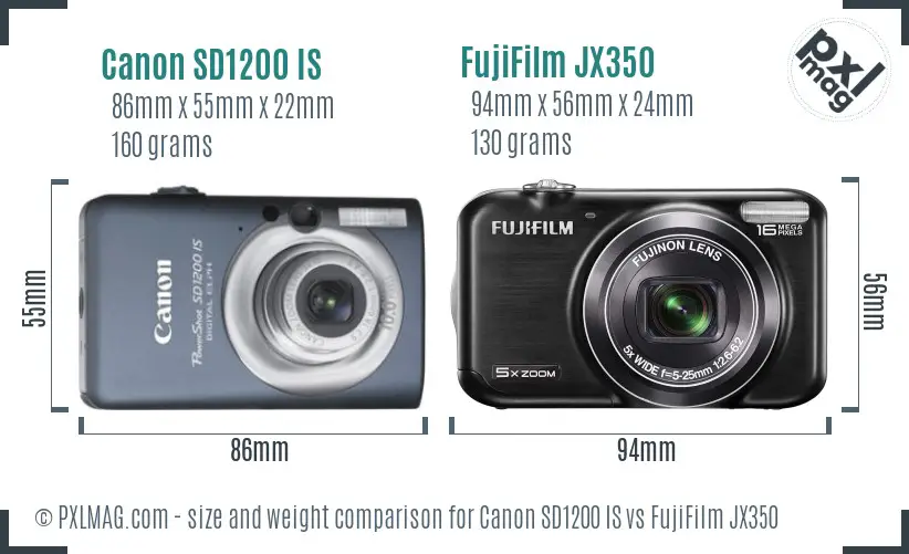 Canon SD1200 IS vs FujiFilm JX350 size comparison Canon SD1200 IS vs FujiFilm JX350 size comparison
