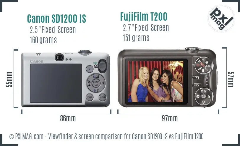 Canon SD1200 IS vs FujiFilm T200 Screen and Viewfinder comparison Canon SD1200 IS vs FujiFilm T200 Screen and Viewfinder comparison
