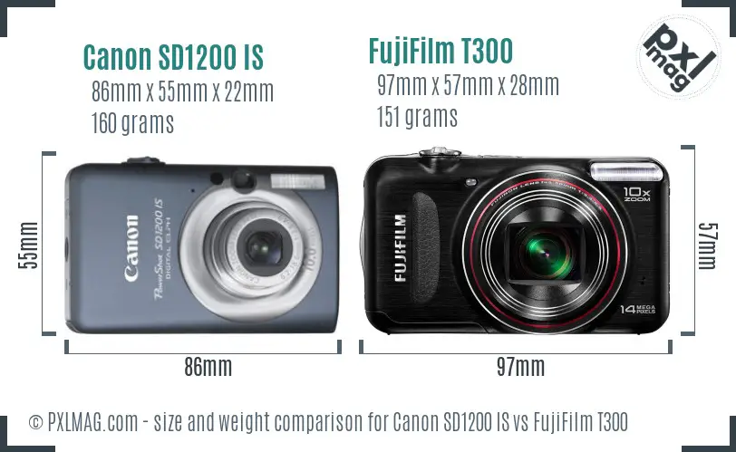 Canon SD1200 IS vs FujiFilm T300 size comparison Canon SD1200 IS vs FujiFilm T300 size comparison