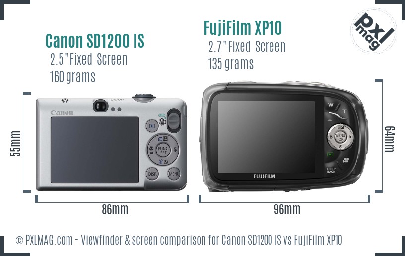 Canon SD1200 IS vs FujiFilm XP10 Screen and Viewfinder comparison