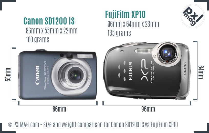 Canon SD1200 IS vs FujiFilm XP10 size comparison