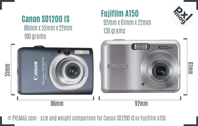 Canon SD1200 IS vs Fujifilm A150 size comparison Canon SD1200 IS vs Fujifilm A150 size comparison