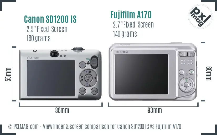 Canon SD1200 IS vs Fujifilm A170 Screen and Viewfinder comparison