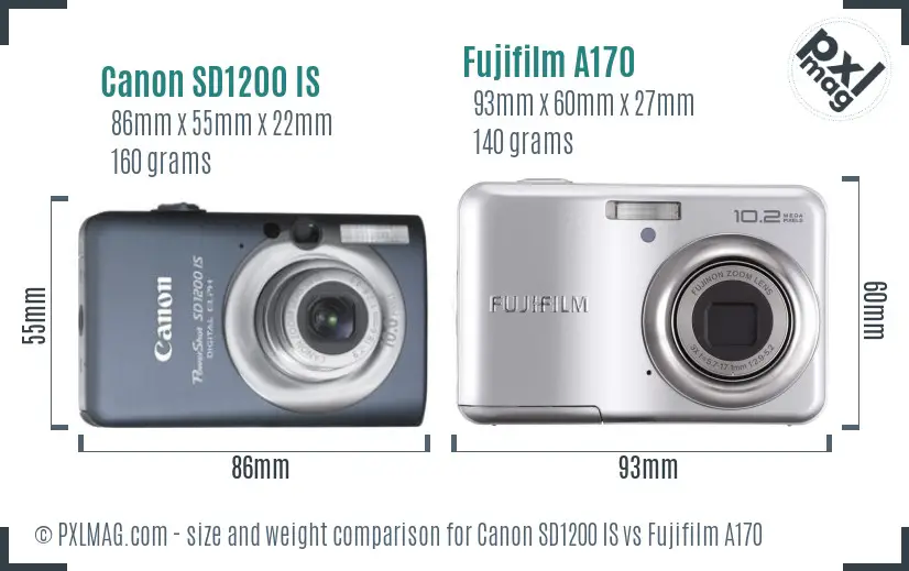Canon SD1200 IS vs Fujifilm A170 size comparison