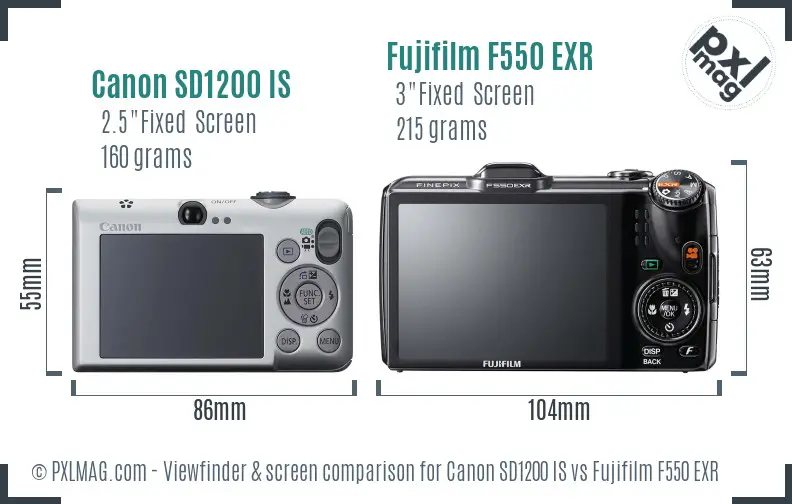 Canon SD1200 IS vs Fujifilm F550 EXR Screen and Viewfinder comparison
