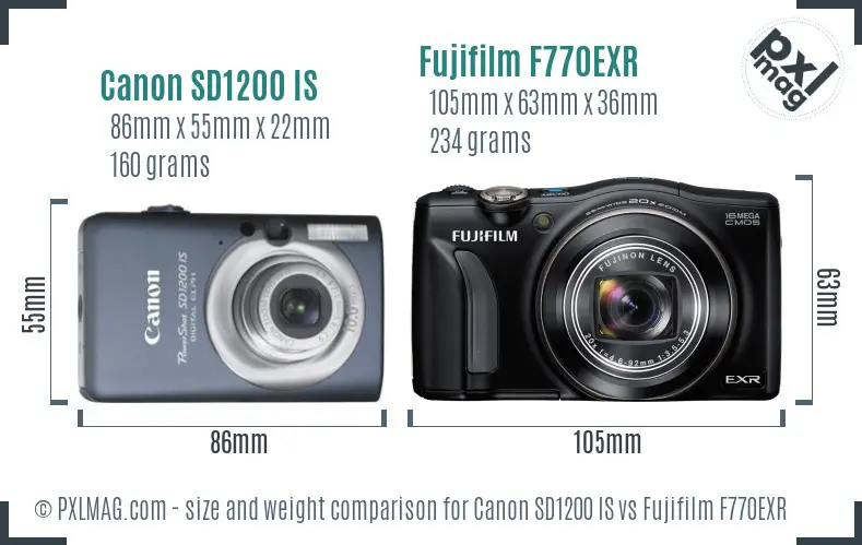 Canon SD1200 IS vs Fujifilm F770EXR size comparison