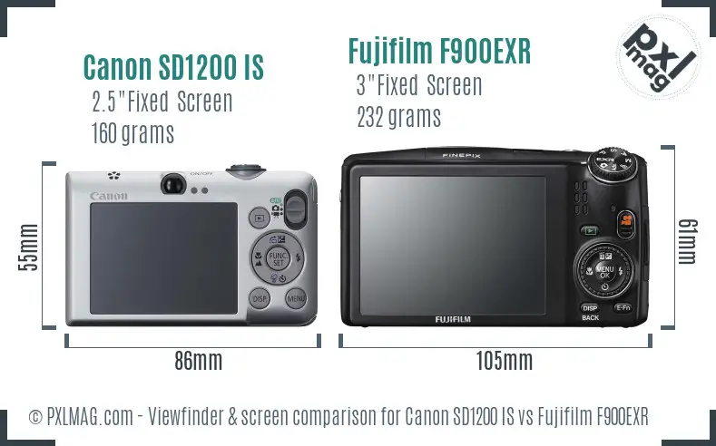 Canon SD1200 IS vs Fujifilm F900EXR Screen and Viewfinder comparison