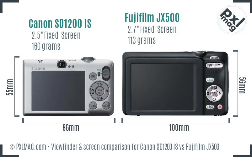 Canon SD1200 IS vs Fujifilm JX500 Screen and Viewfinder comparison