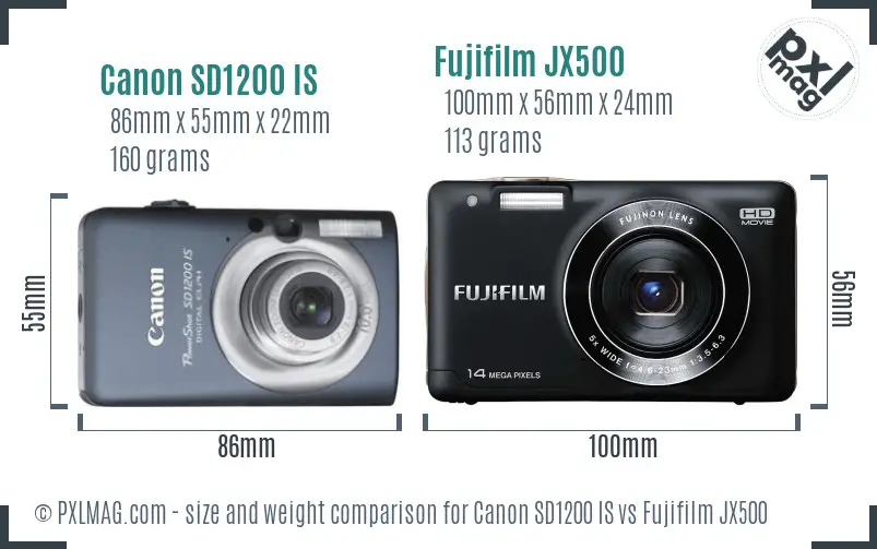 Canon SD1200 IS vs Fujifilm JX500 size comparison