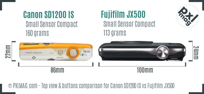 Canon SD1200 IS vs Fujifilm JX500 top view buttons comparison
