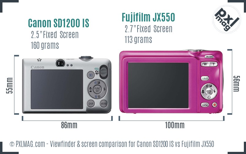Canon SD1200 IS vs Fujifilm JX550 Screen and Viewfinder comparison