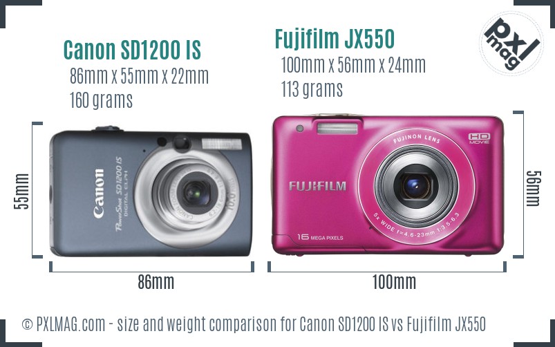 Canon SD1200 IS vs Fujifilm JX550 size comparison