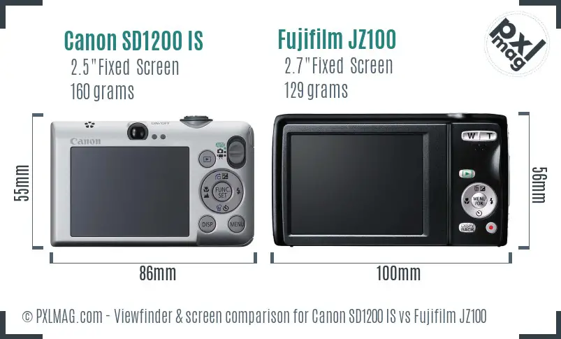 Canon SD1200 IS vs Fujifilm JZ100 Screen and Viewfinder comparison