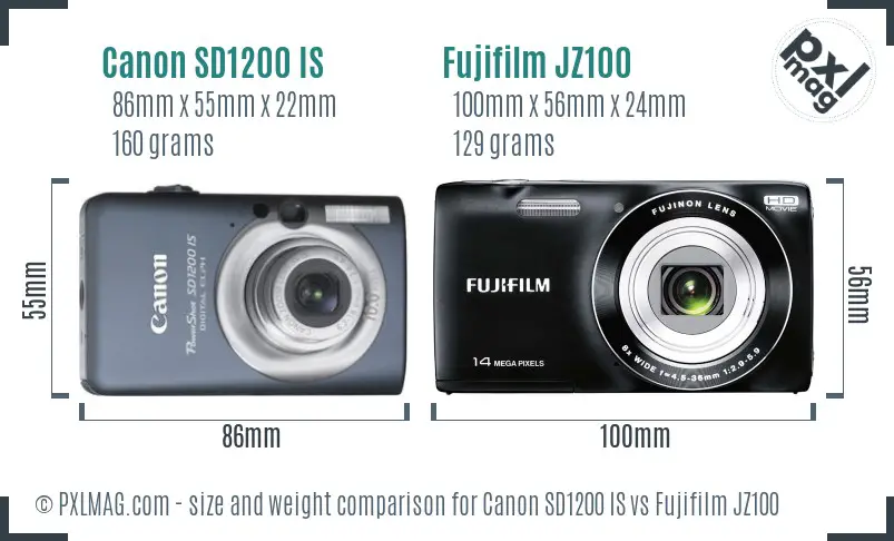 Canon SD1200 IS vs Fujifilm JZ100 size comparison